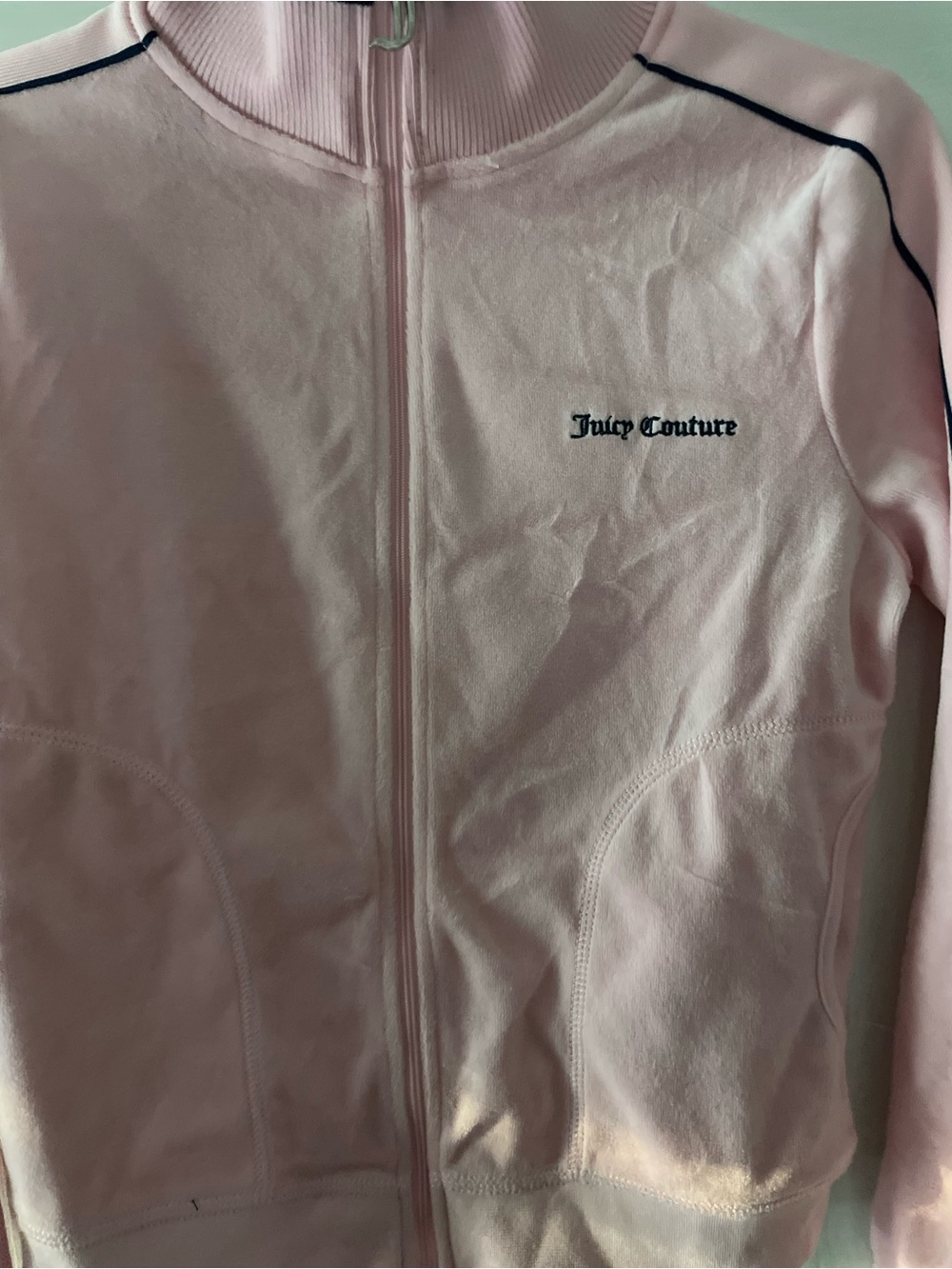 Juicy Couture Pale Pink Zip-Up Track Jacket with Navy Trim